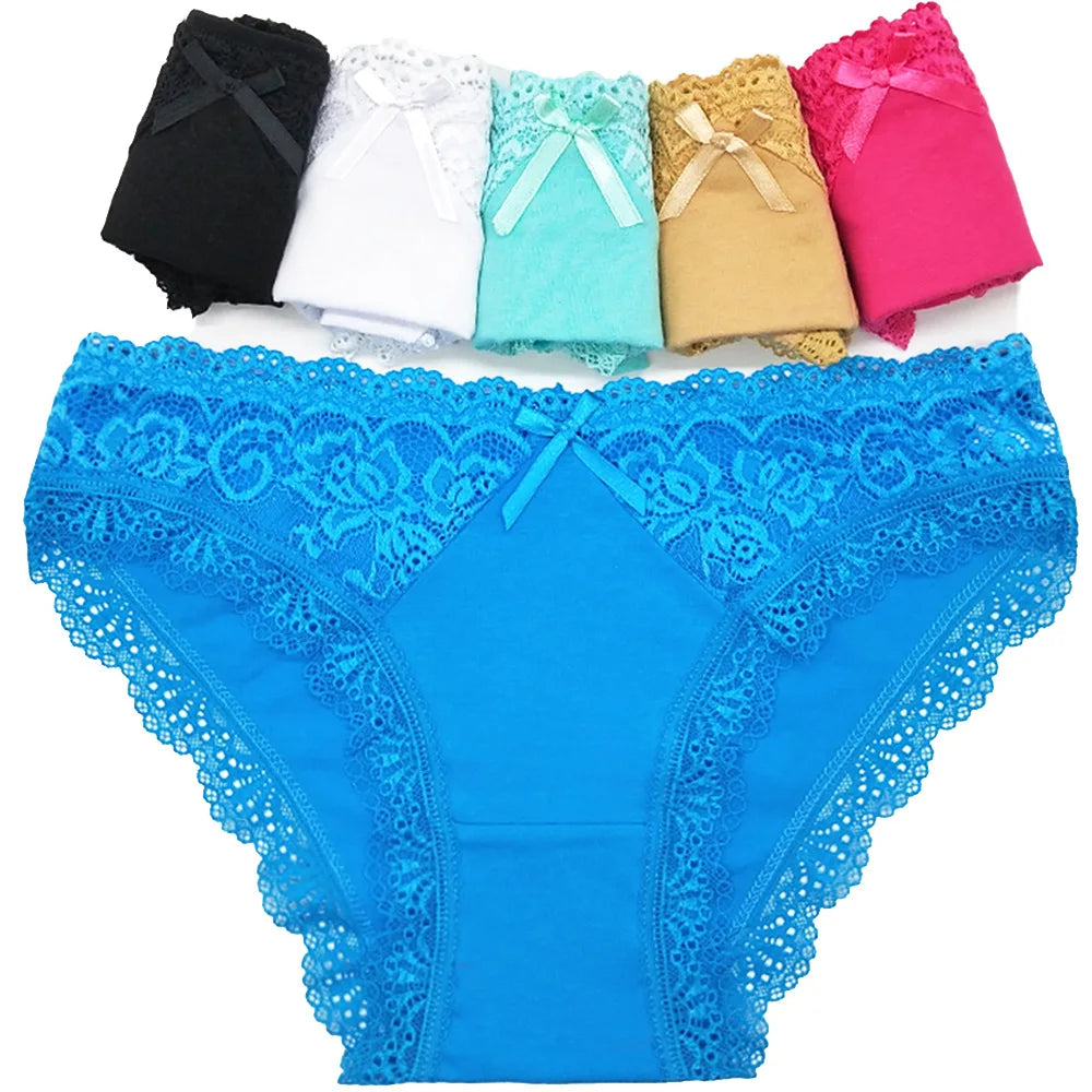 5 PCS New Arrival Low Rise Ladies Sexy Lace Lingerie Cotton Briefs