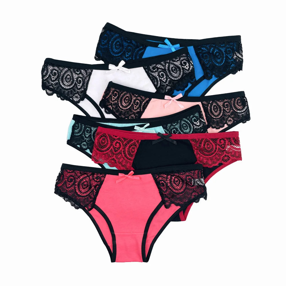 5 PCS New Arrival Low Rise Ladies Sexy Lace Lingerie Cotton Briefs