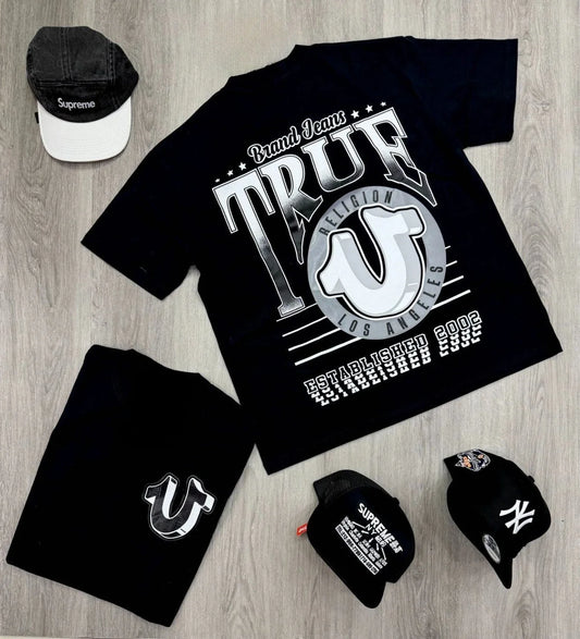 True Religion 2PCS T-Shirt Graphics Men 100% Cotton Graphic Crew Neck T-shirt Printed Short Sleeve Comfortable Breathable 2PCS Tee
