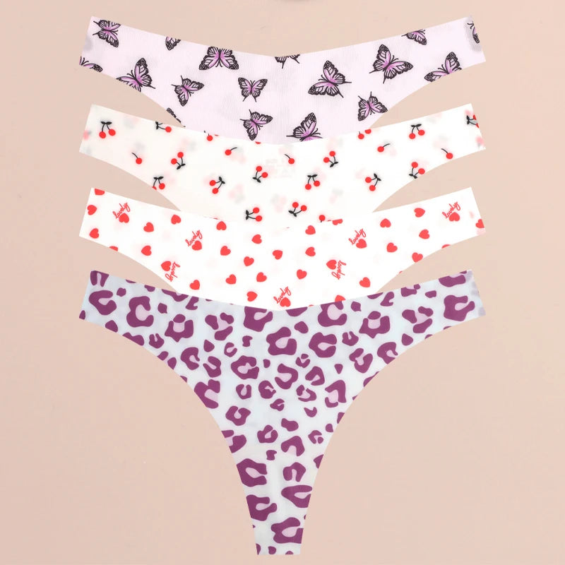 4PCS Ultra Soft Women Sexy Graphic Print Seamless Thongs Lingerie