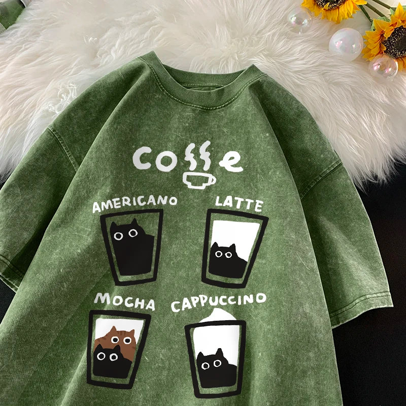 Retro Fashion Cat Cotton Loose Ft Couples Short Sleeve T-Shirt