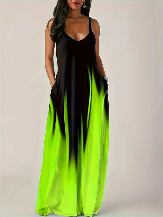 Plus Size Summer Cool Style Camisole Long Dress Abstract Fashion Print Temperament Street Dress