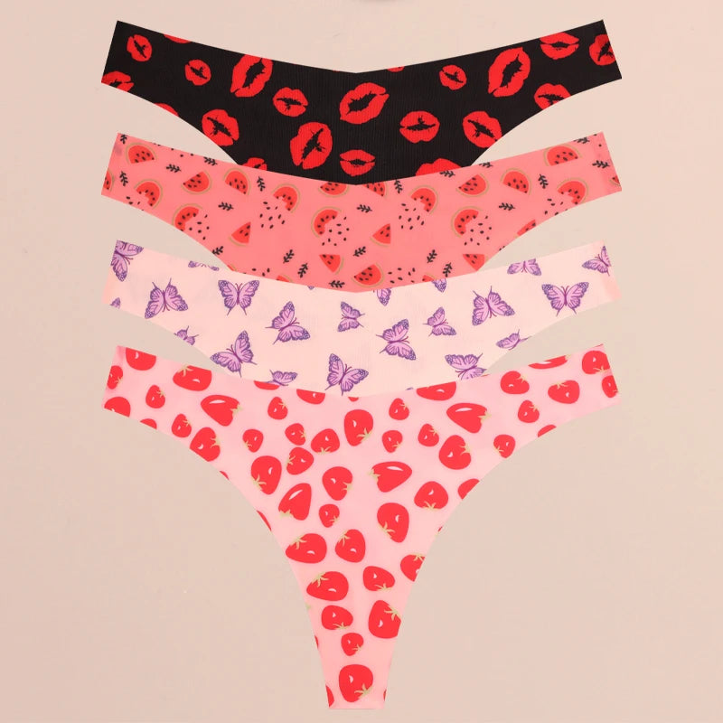 4PCS Ultra Soft Women Sexy Graphic Print Seamless Thongs Lingerie