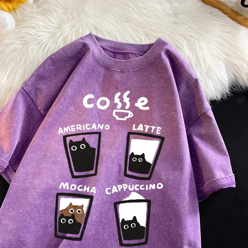 Retro Fashion Cat Cotton Loose Ft Couples Short Sleeve T-Shirt