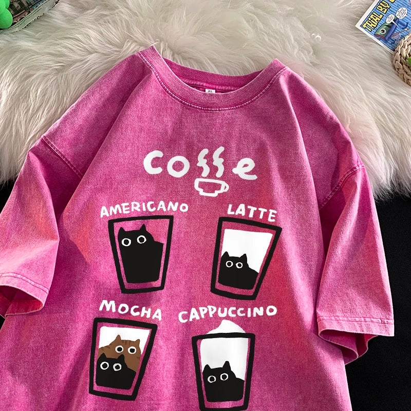 Retro Fashion Cat Cotton Loose Ft Couples Short Sleeve T-Shirt