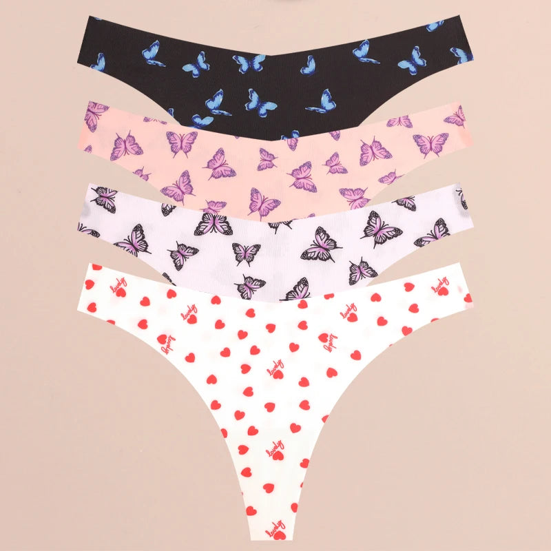 4PCS Ultra Soft Women Sexy Graphic Print Seamless Thongs Lingerie