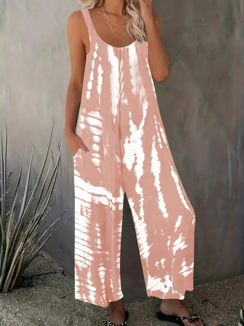 Effortless Plus Size Tie-Dye Jumpsuit Sleeveless O-Neck With Pockets
