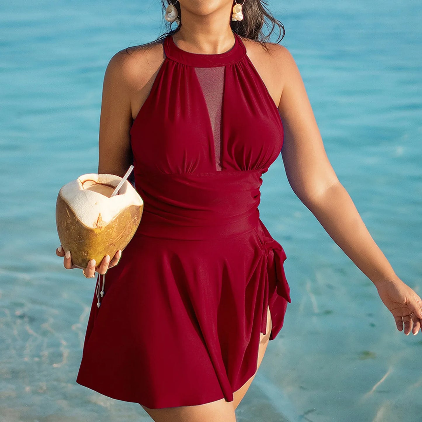 Women's Sexy Short Skirt Bikini Solid Color Plus Swimwear Female Bikini With Chest Pad No Steel Bra Swimwears Beach Swimsuit