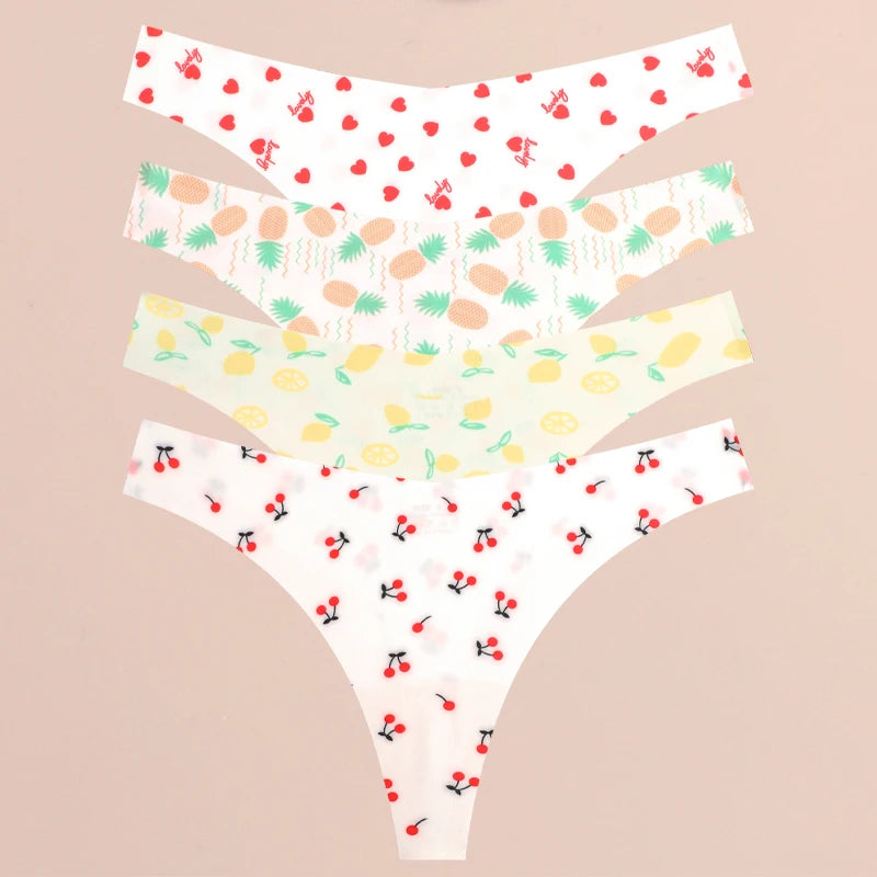 4PCS Ultra Soft Women Sexy Graphic Print Seamless Thongs Lingerie