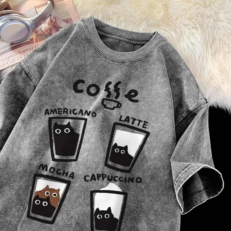 Retro Fashion Cat Cotton Loose Ft Couples Short Sleeve T-Shirt