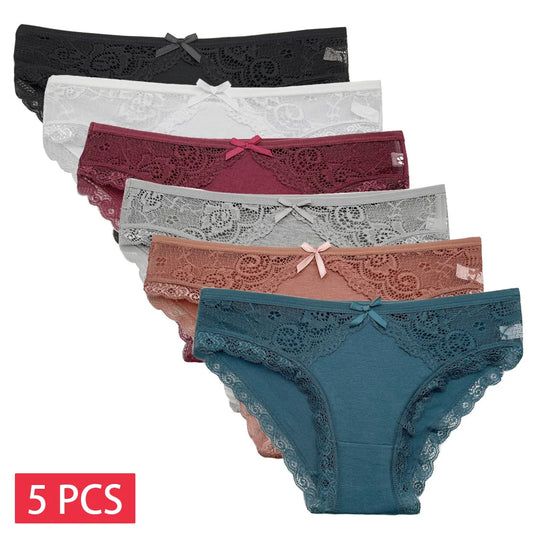 5 PCS New Arrival Low Rise Ladies Sexy Lace Lingerie Cotton Briefs