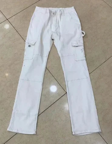 Multi Pocket Workwear Versatile Lifting Hip Long Jeans for Women