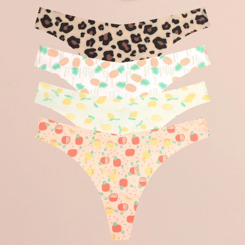 4PCS Ultra Soft Women Sexy Graphic Print Seamless Thongs Lingerie