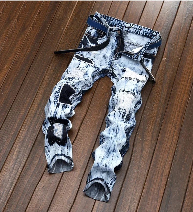 Denim Patchwork Ripped Skinny Jeans