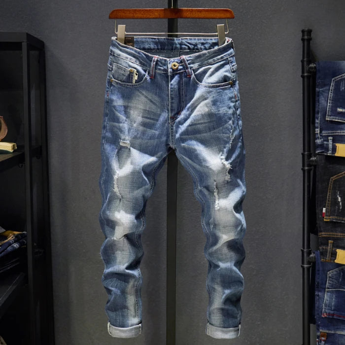 Denim High Quality Ripped Stretch Trendy Fashion Pants Male Dropship