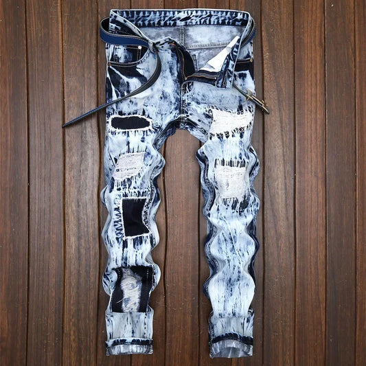 Denim Patchwork Ripped Skinny Jeans