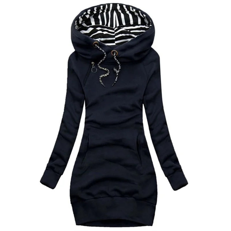 Solid Color Drawstring Hooded Pullover Sweatshirt Dress