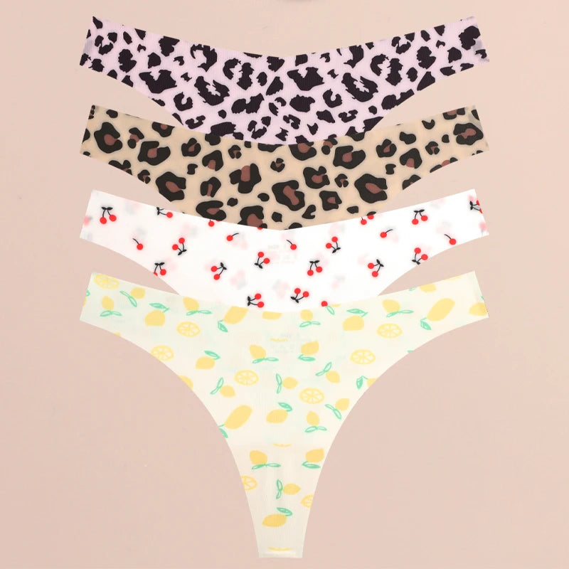 4PCS Ultra Soft Women Sexy Graphic Print Seamless Thongs Lingerie