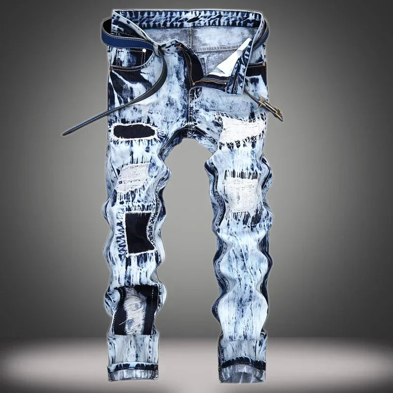 Denim Patchwork Ripped Skinny Jeans