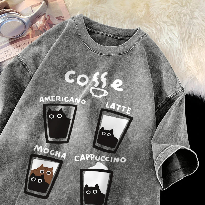 Retro Fashion Cat Cotton Loose Ft Couples Short Sleeve T-Shirt