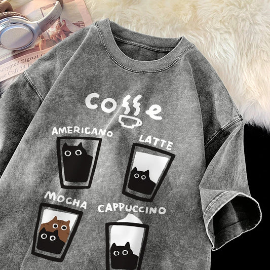 Retro Fashion Cat Cotton Loose Ft Couples Short Sleeve T-Shirt