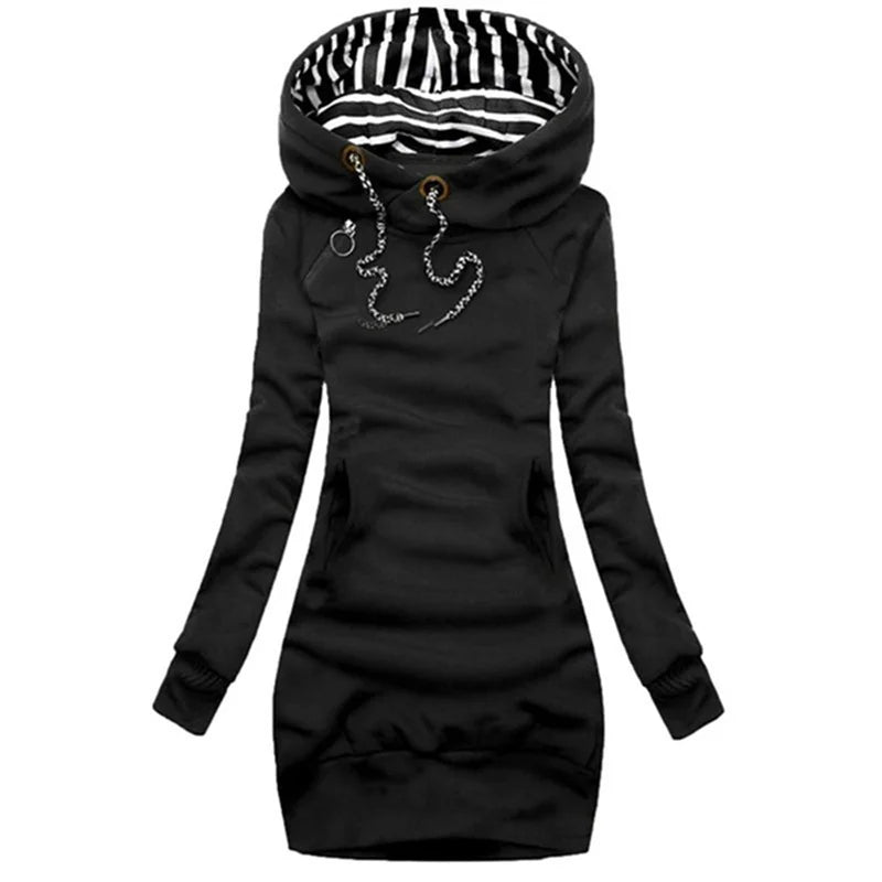Solid Color Drawstring Hooded Pullover Sweatshirt Dress