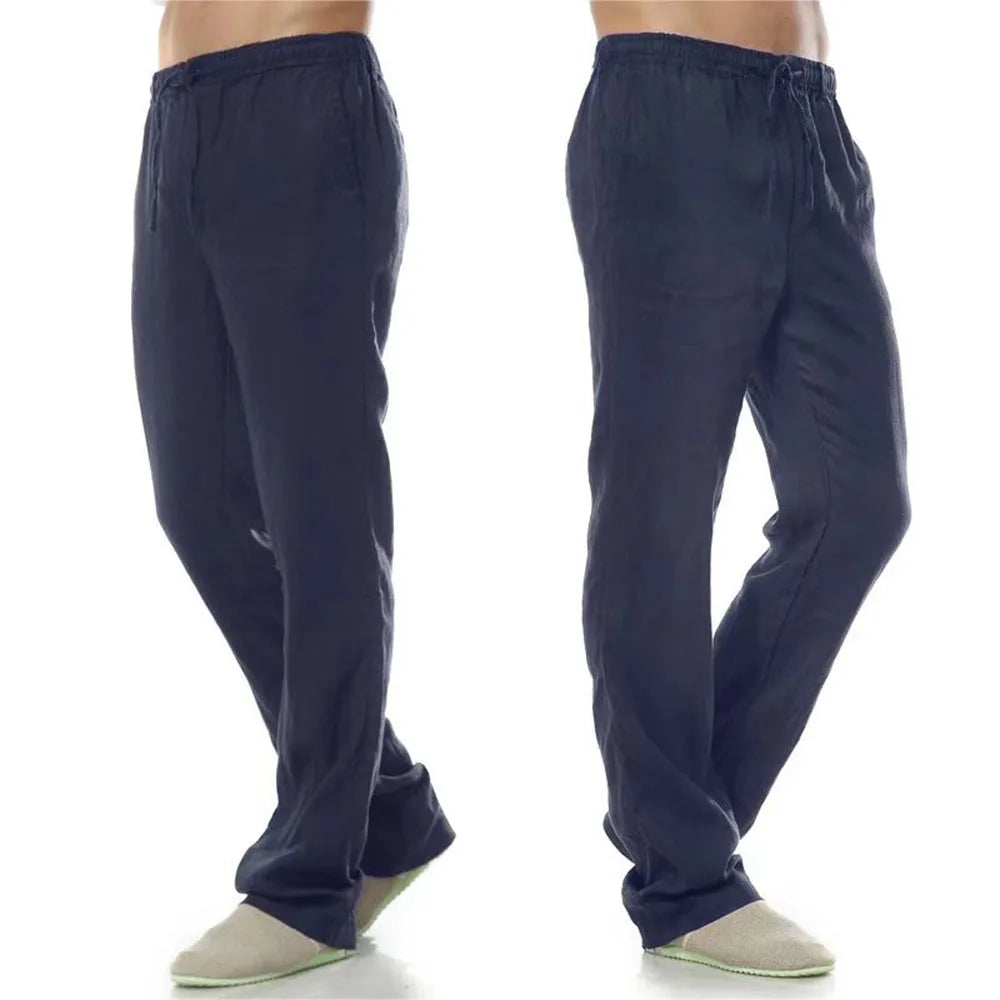 Men's Cotton Linen Pants Solid Colors Fitness Streetwear Back With Pocket