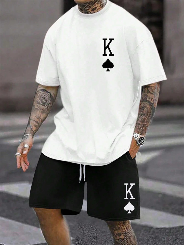 Men's Casual Sportswear T-Shirt & Short Set With King Print