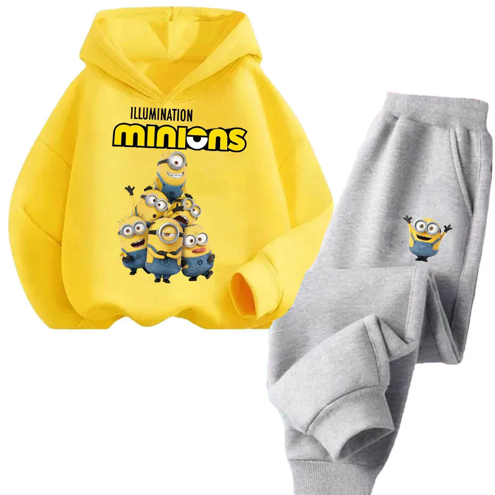 Boys and Girls Cartoon Printed Minions Hoodie Sets