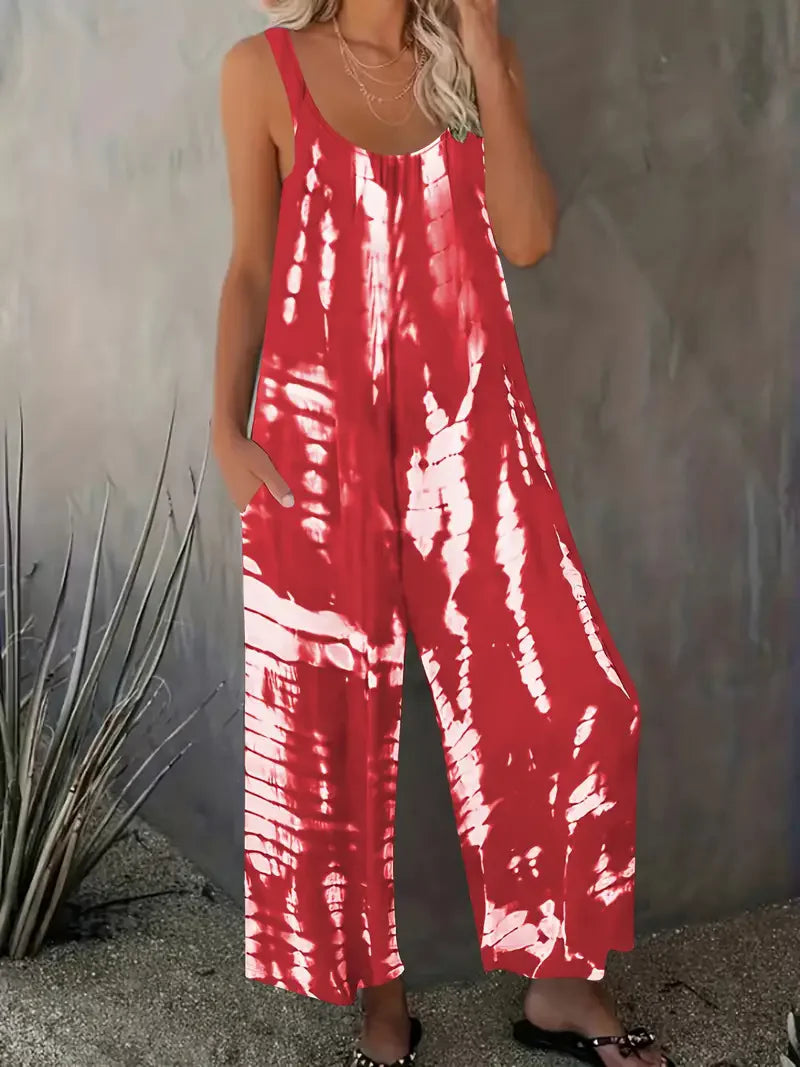 Effortless Plus Size Tie-Dye Jumpsuit Sleeveless O-Neck With Pockets