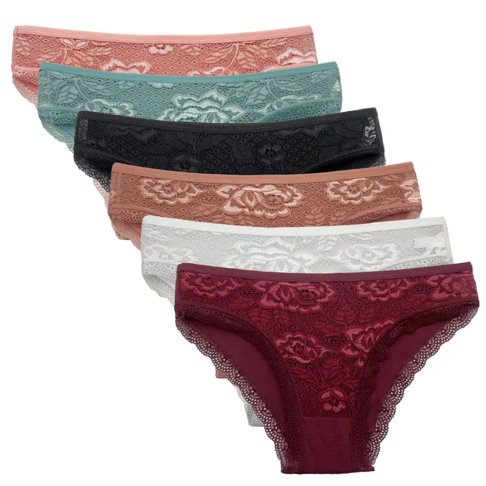 5 PCS New Arrival Low Rise Ladies Sexy Lace Lingerie Cotton Briefs