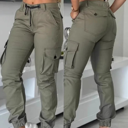 Fashionable Workwear Cargo Pants Multi-Pocket Military Green Loose Fit Long Trousers Women's Fashion Casual Slim Fit Pants