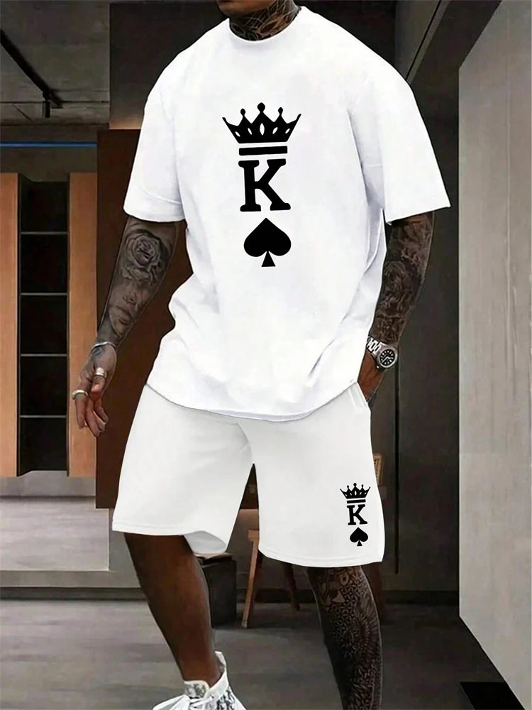 Men's Casual Sportswear T-Shirt & Short Set With King Print