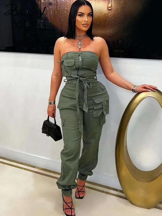 Znaiml Curve Appeal Bandage Jumpsuit Off Shoulder & Pocket Perfection