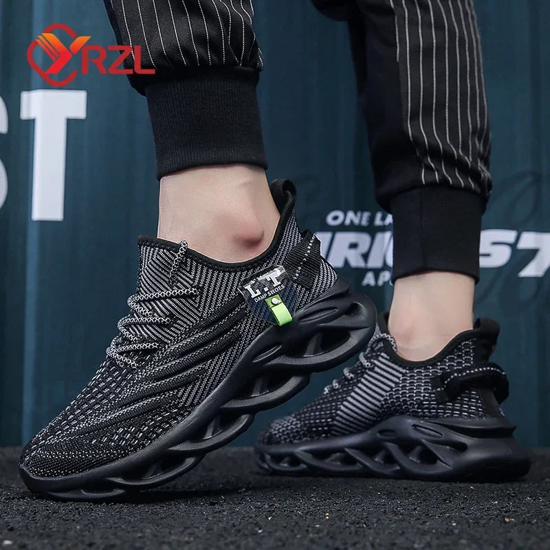 YRZL Men Sports Running Black Casual Jogging Shoes
