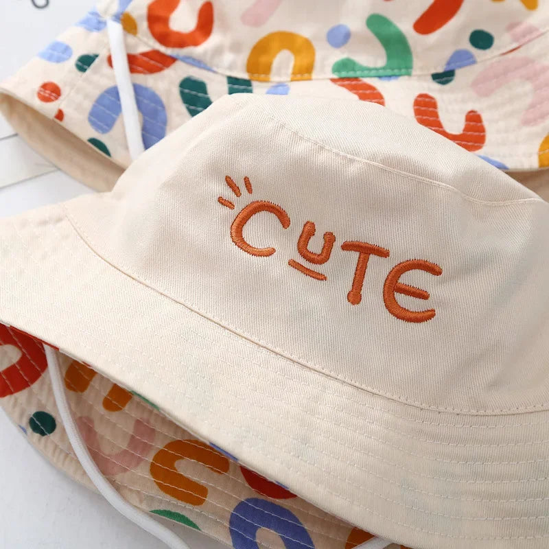 KIds Double Sided Baby Bucket Hat Cute Letter Embroidered