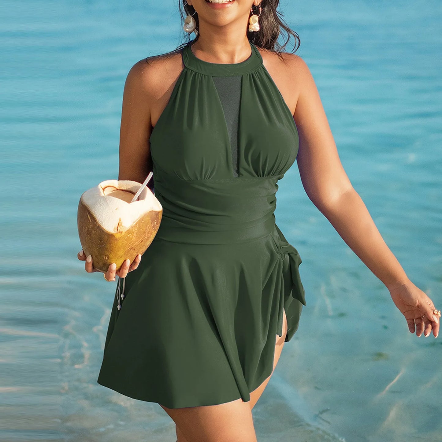Women's Sexy Short Skirt Bikini Solid Color Plus Swimwear Female Bikini With Chest Pad No Steel Bra Swimwears Beach Swimsuit