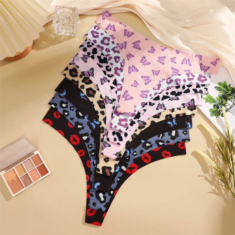 4PCS Ultra Soft Women Sexy Graphic Print Seamless Thongs Lingerie