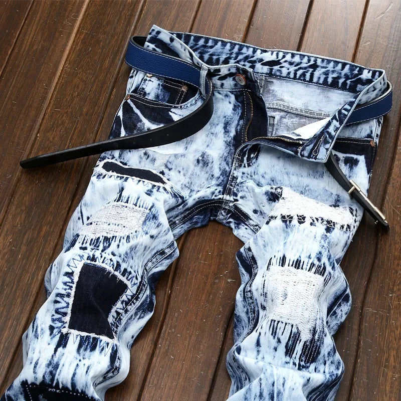 Denim Patchwork Ripped Skinny Jeans