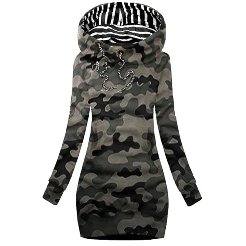 Solid Color Drawstring Hooded Pullover Sweatshirt Dress