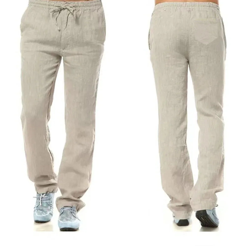 Men's Cotton Linen Pants Solid Colors Fitness Streetwear Back With Pocket
