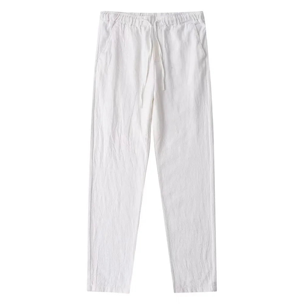Men's Cotton Linen Pants Solid Colors Fitness Streetwear Back With Pocket