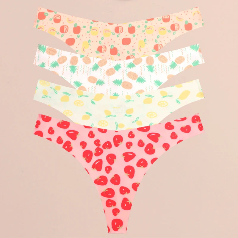 4PCS Ultra Soft Women Sexy Graphic Print Seamless Thongs Lingerie