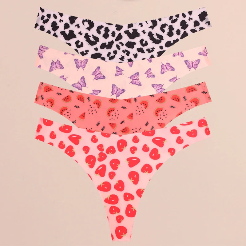 4PCS Ultra Soft Women Sexy Graphic Print Seamless Thongs Lingerie