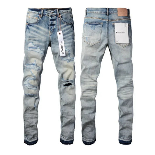 Purple Blue Ripped Men's Straight Jeans