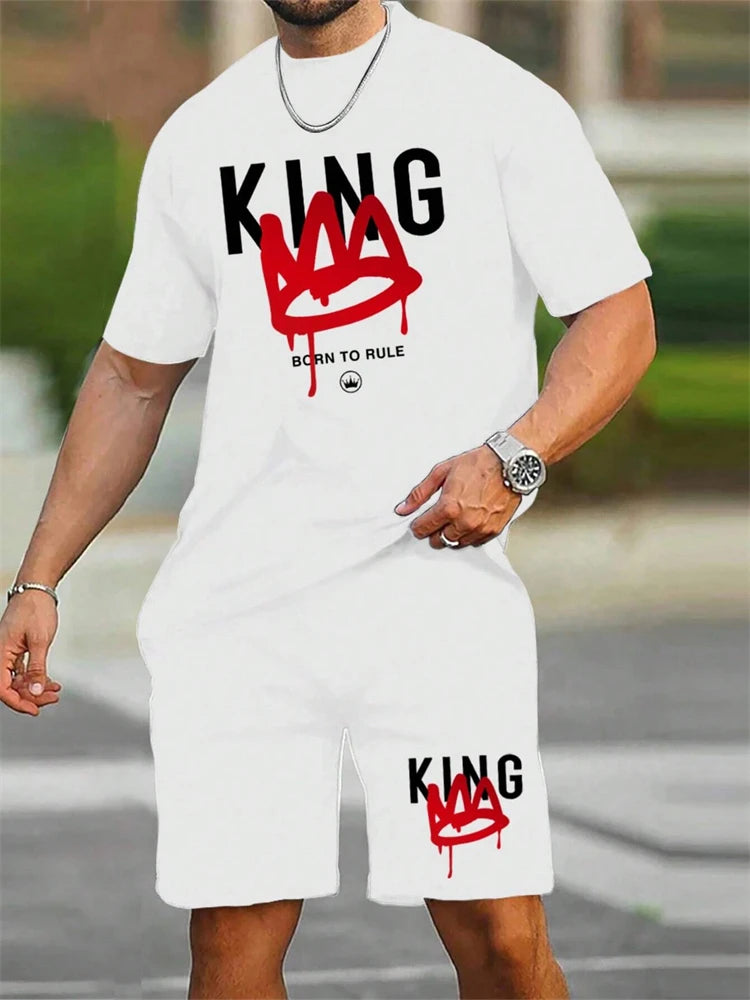 Men's Casual Sportswear T-Shirt & Short Set With King Print