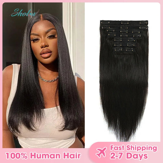 8Pcs/120g 12-24 inch Clip in Hair Extensions Straight 100% Brazilian Remy Human Hair for Women