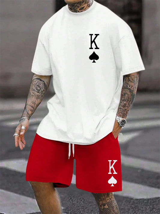 Men's Casual Sportswear T-Shirt & Short Set With King Print