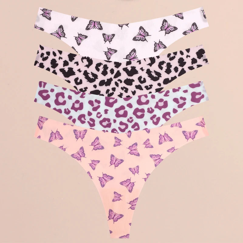 4PCS Ultra Soft Women Sexy Graphic Print Seamless Thongs Lingerie