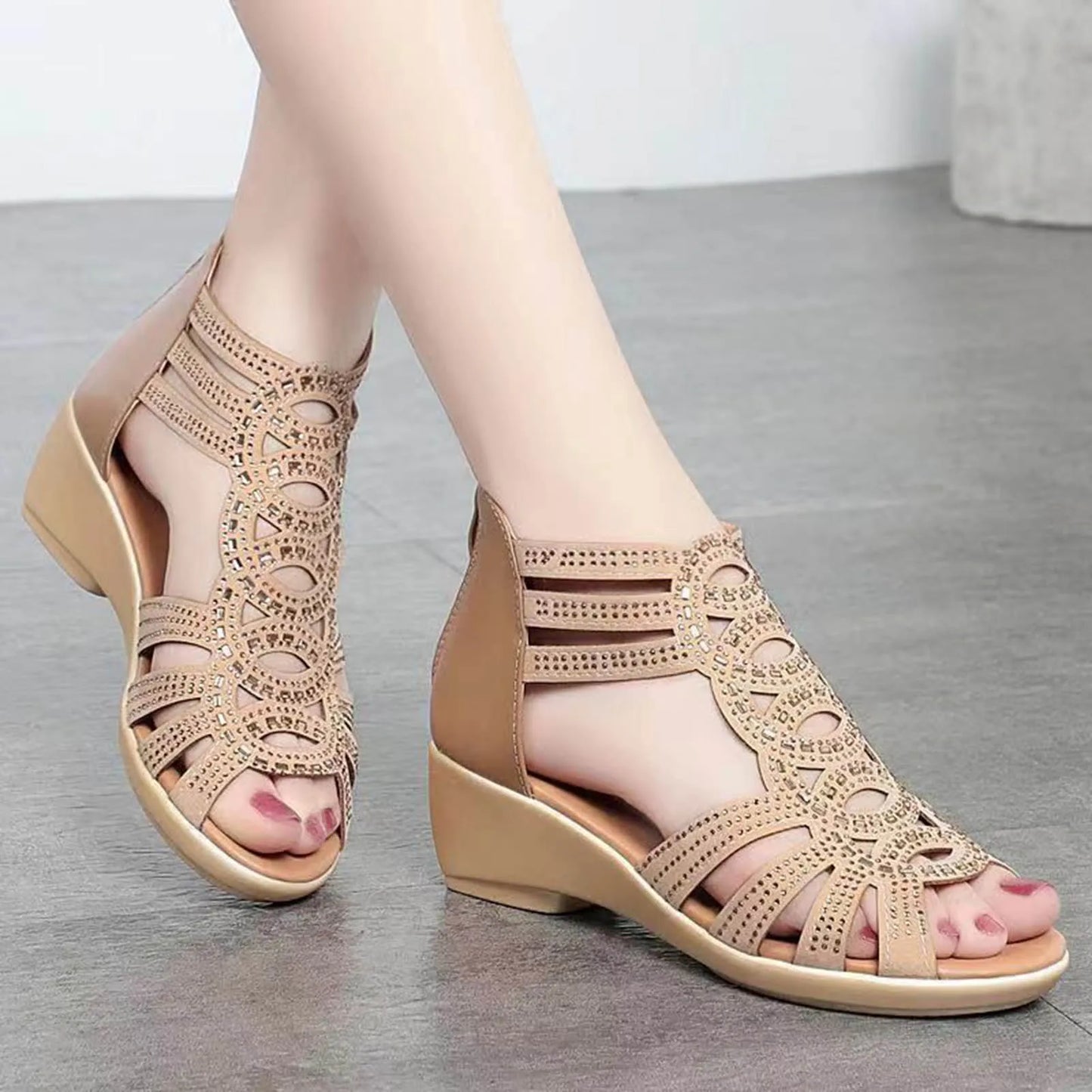 Women Open Toe Outdoor Wedge PU Leather Sandals